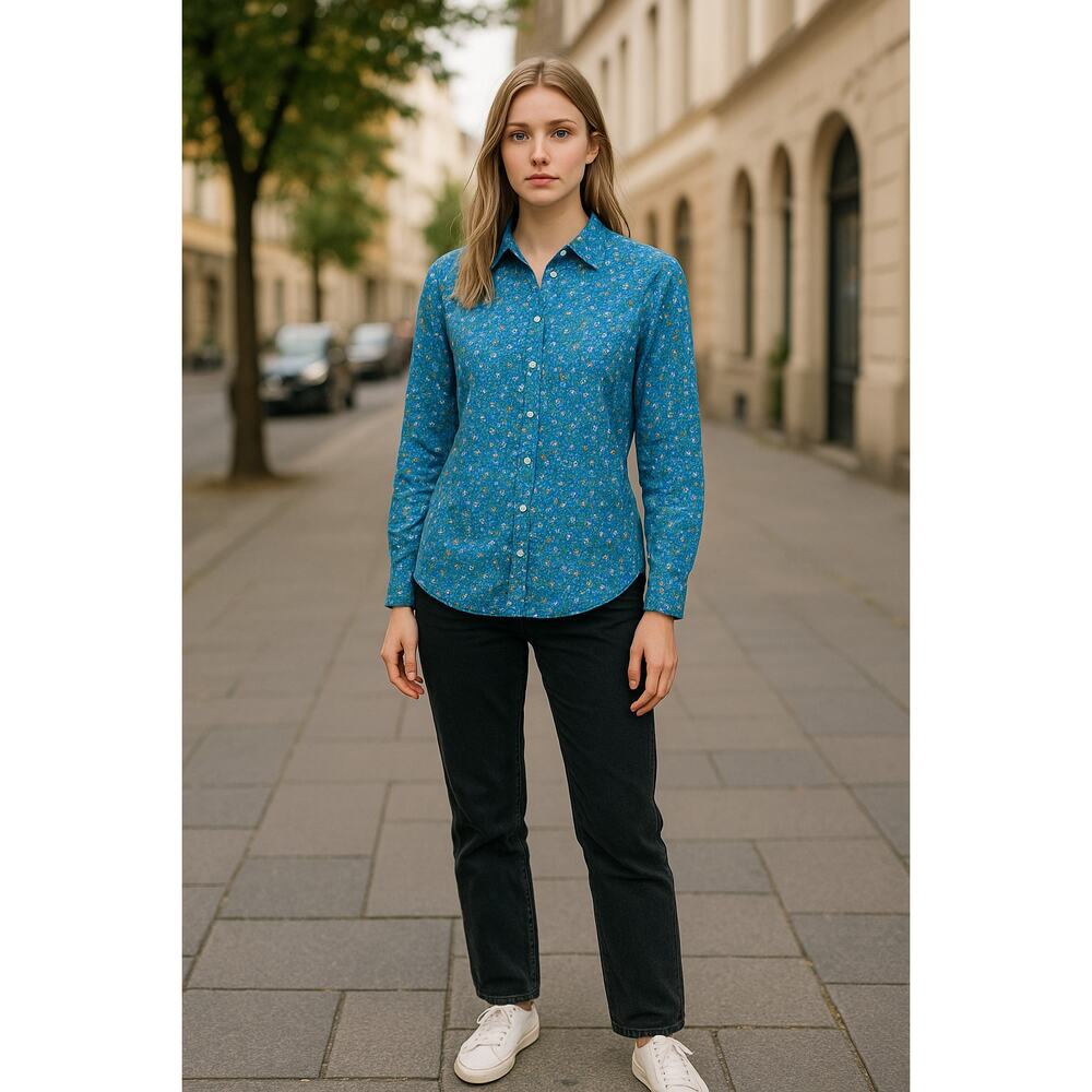 RALPH LAUREN Blue Floral Collared Shirt Size S Long Sleeve Button Up Top